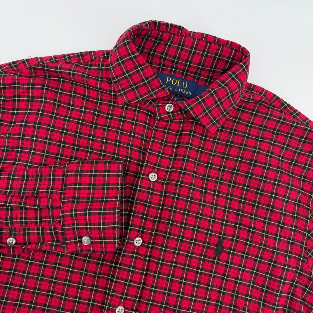 Polo Ralph Lauren Button Down Men Small Red Tartan Plaid Slim Fit Cotton Shirt